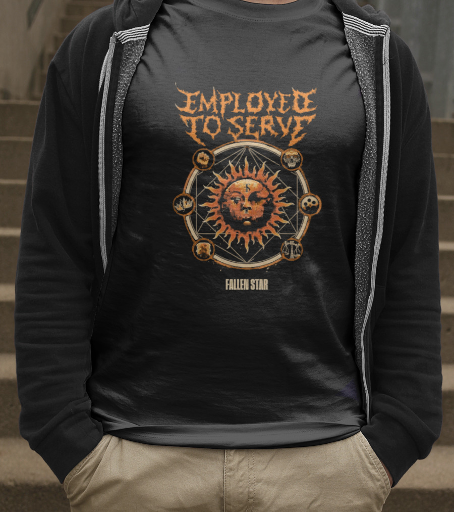 Employed To Serve Fallen Sun Star With Zodiac Circles T-Shirt