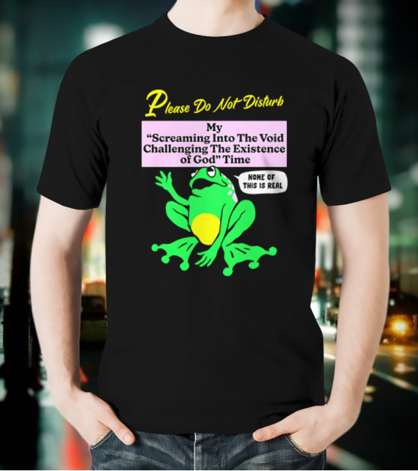 Please Do Not Disturb My Screaming Into The Void Challenging The Existence Of God Time None Of This Is Real Frog T-Shirt