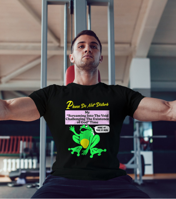 Please Do Not Disturb My Screaming Into The Void Challenging The Existence Of God Time None Of This Is Real Frog T-Shirt
