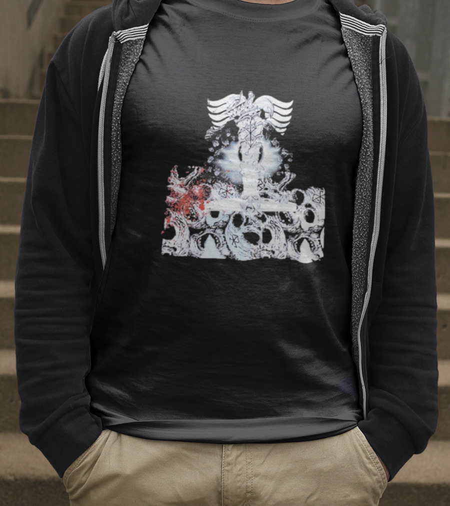 Ghost Supply Rare Rivalry Nordic Inspired Winged Cross And Serpent Motif T-Shirt