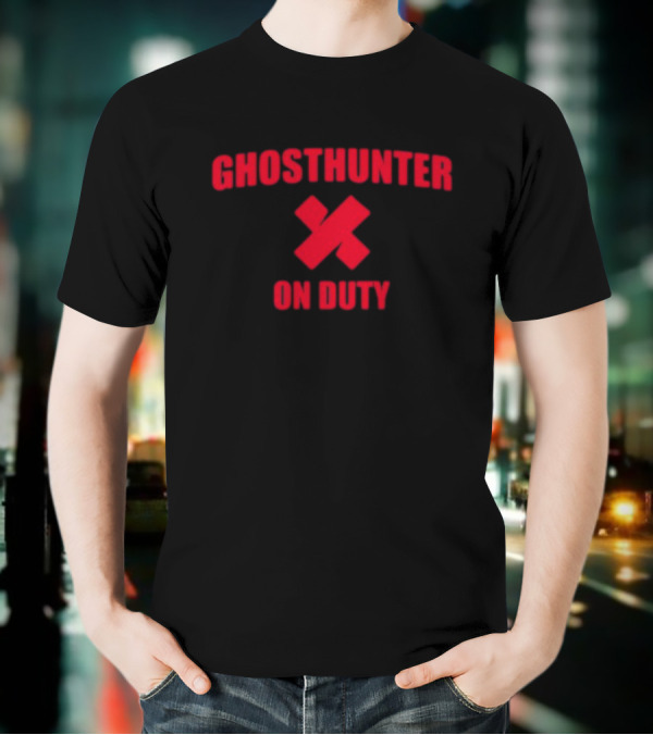 Ghosthunter On Duty Red Bold Font X Symbol T-Shirt