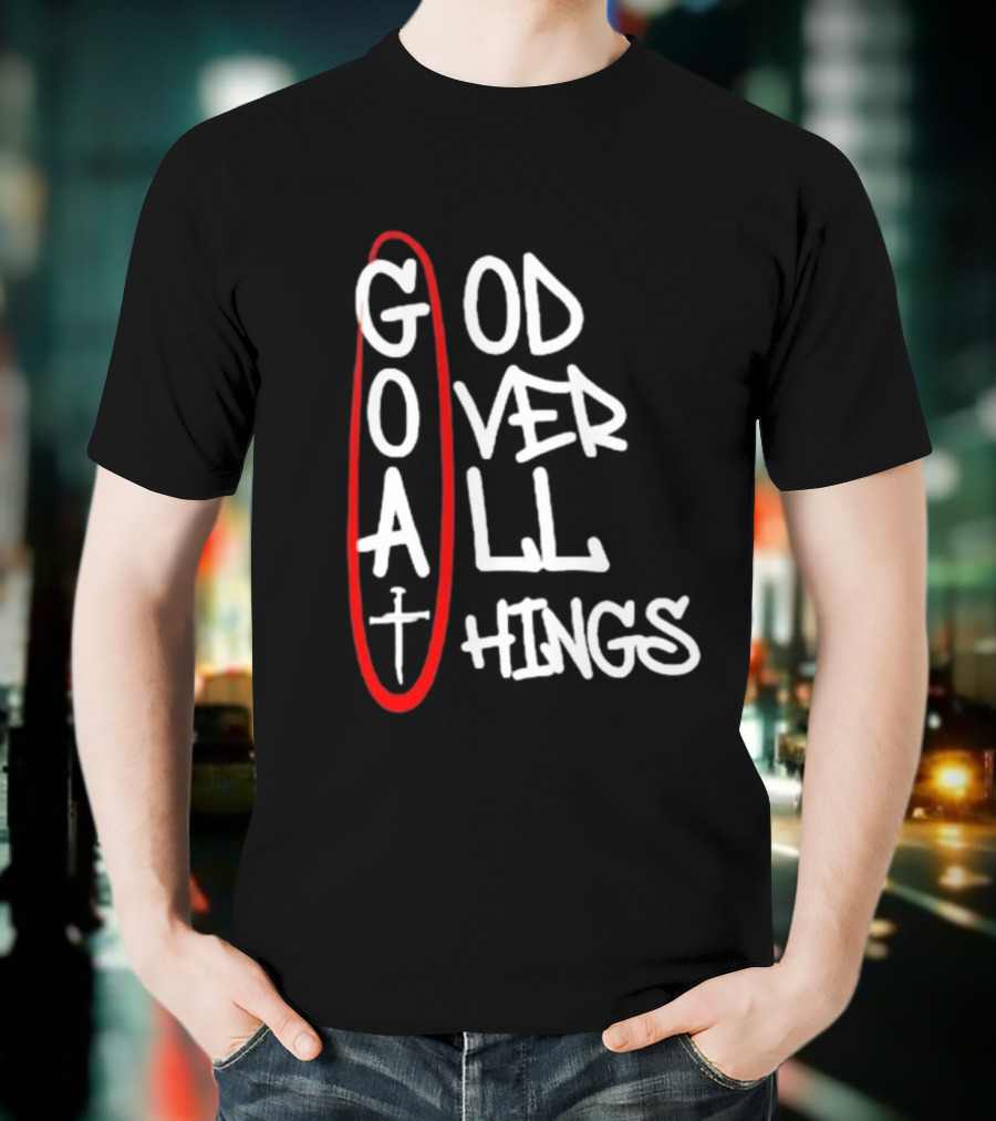 GOAT God Over All Things Sword Cross Graphic Red Oval T-Shirt
