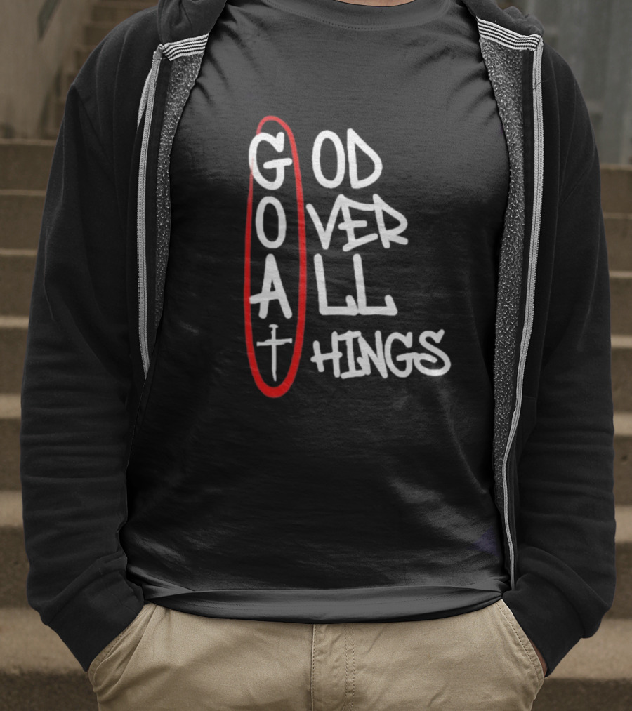 GOAT God Over All Things Sword Cross Graphic Red Oval T-Shirt