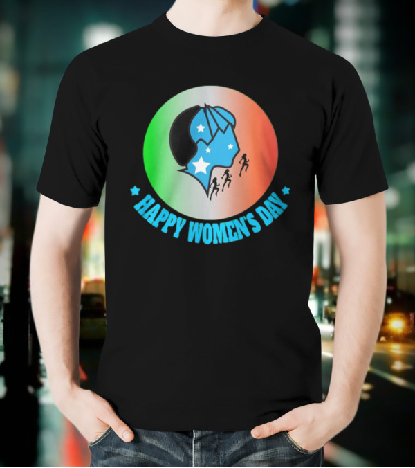 Happy Women's Day Tricolor Silhouette And Stars T-Shirt