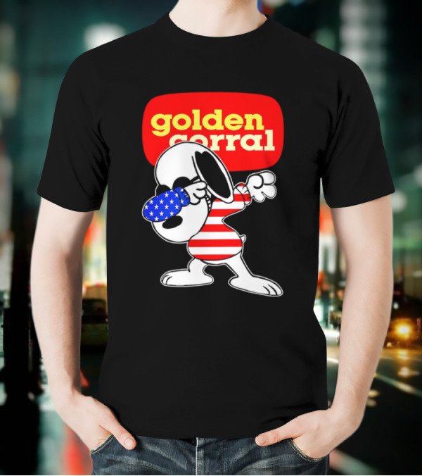 Golden Corral Snoopy Dabbing In American Flag Colors T-Shirt