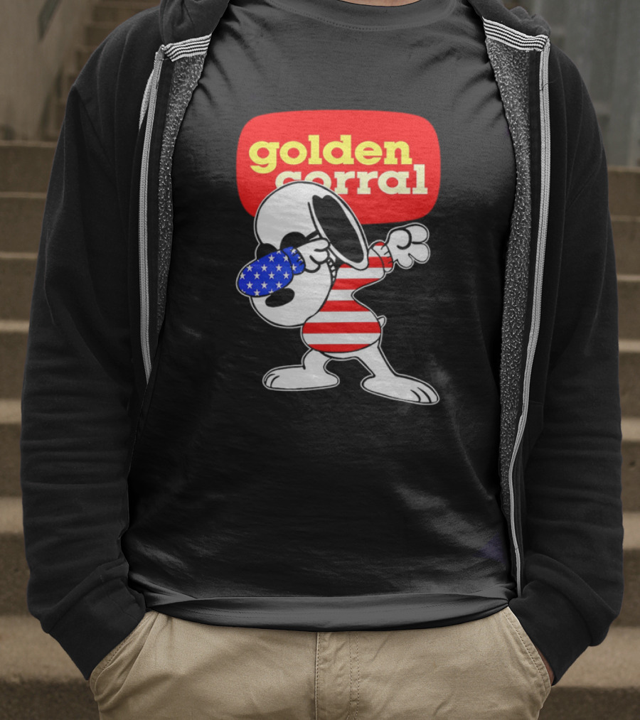 Golden Corral Snoopy Dabbing In American Flag Colors T-Shirt