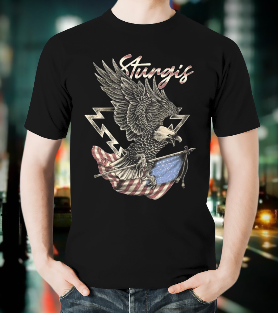 Sturgis 2025 Faded Glory 85th American Eagle Flag Lightning T-Shirt