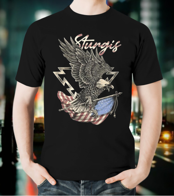 Sturgis 2025 Faded Glory 85th American Eagle Flag Lightning T-Shirt
