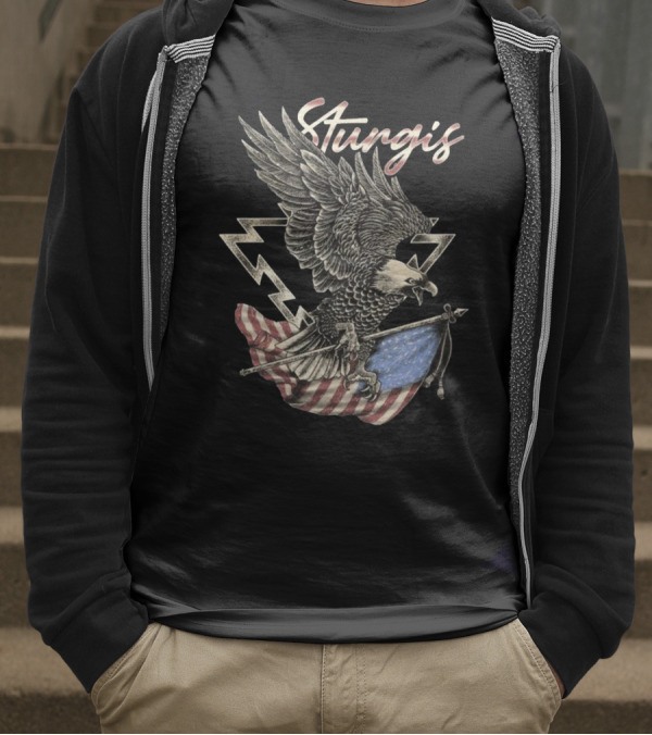 Sturgis 2025 Faded Glory 85th American Eagle Flag Lightning T-Shirt