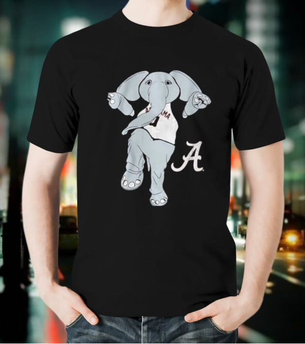 Alabama Crimson Tide Big Al Elephant Mascot Dancing With Script A Initial T-Shirt