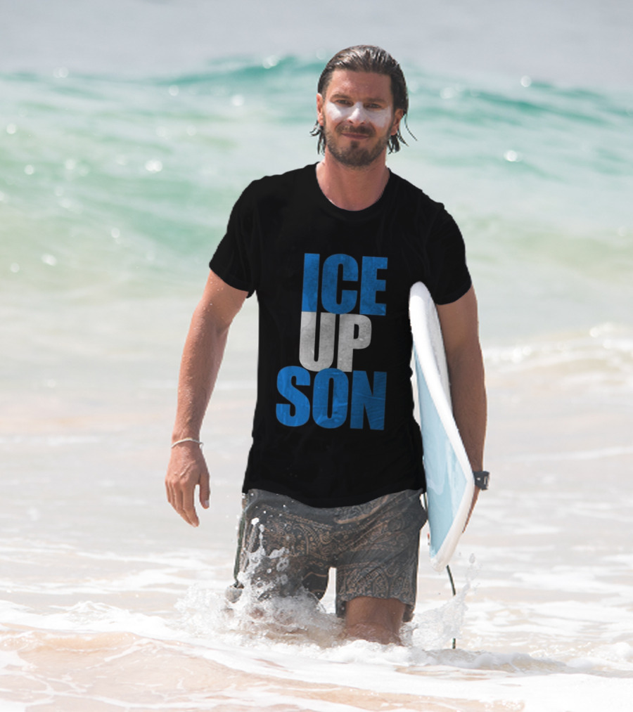 Albert Breer Ice Up Son Bold Blue And White Text T-Shirt