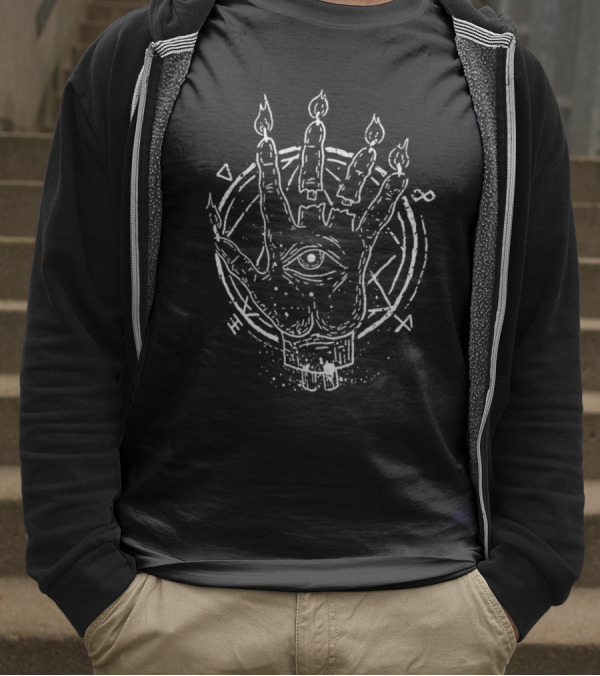 Aleister Black Candle Hand Symbol With Eye And Circle T-Shirt
