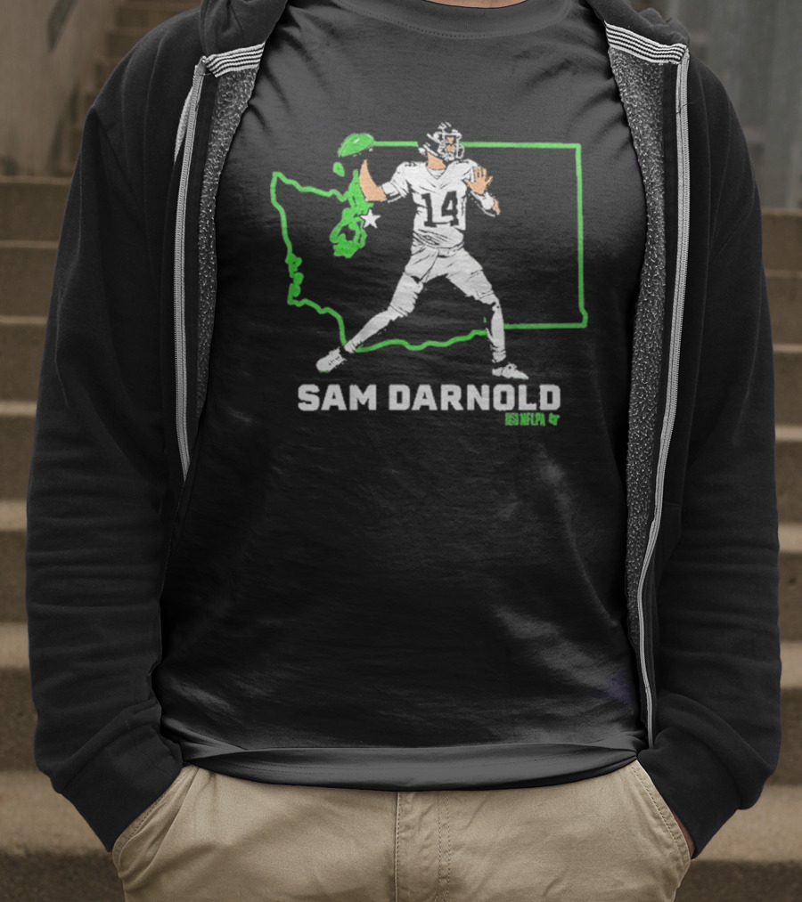 Sam Darnold Number 14 Quarterback Washington State Outline Seattle T-Shirt