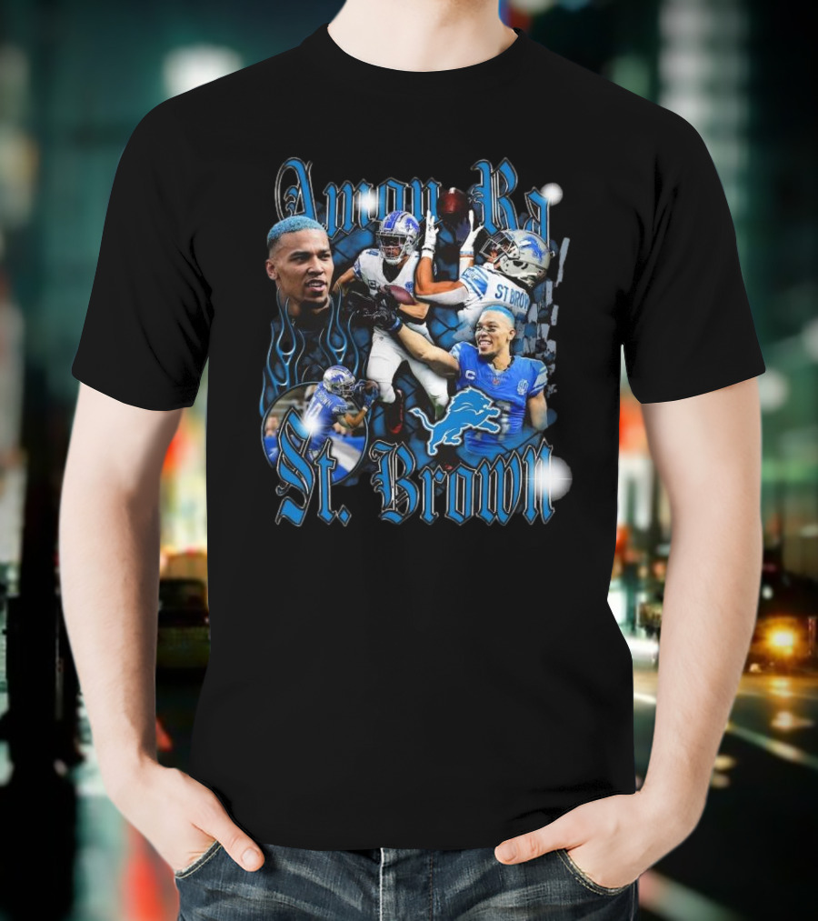 Amon Ra St. Brown Detroit Lions NFL Football Player Dynamic Collage T-Shirt
