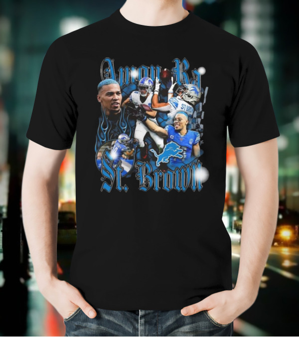 Amon Ra St. Brown Detroit Lions NFL Football Player Dynamic Collage T-Shirt