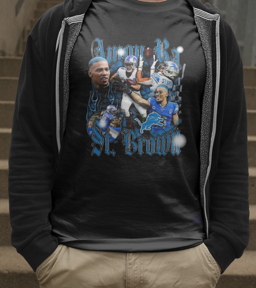 Amon Ra St. Brown Detroit Lions NFL Football Player Dynamic Collage T-Shirt