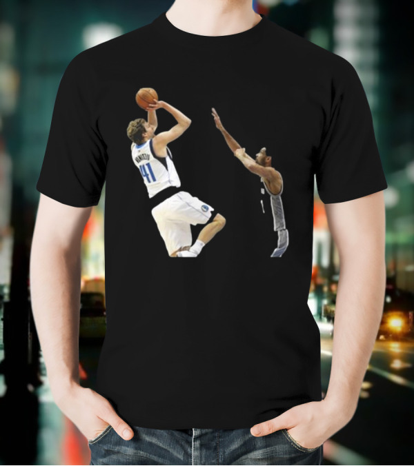 Dirk Nowitzki Fadeaway Jumper Over Tim Duncan NBA Iconic Moment T-Shirt