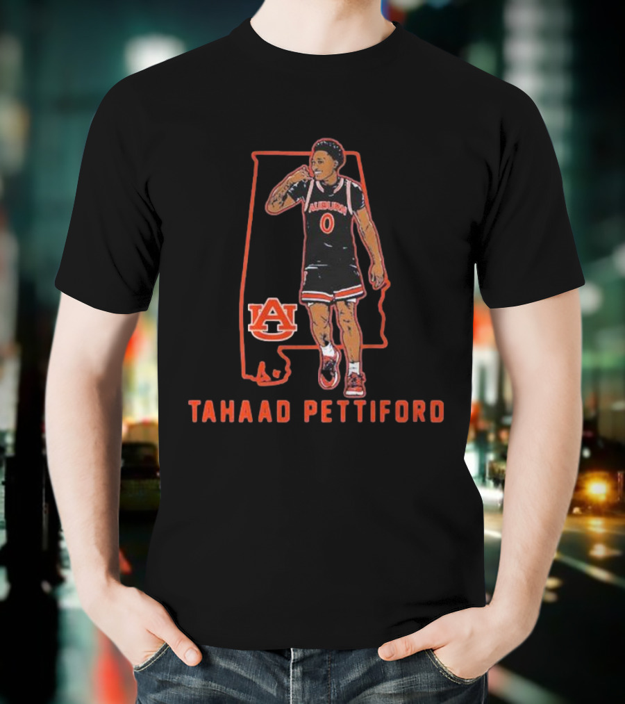 Auburn Basketball Tahaad Pettiford 0 Alabama Map T-Shirt