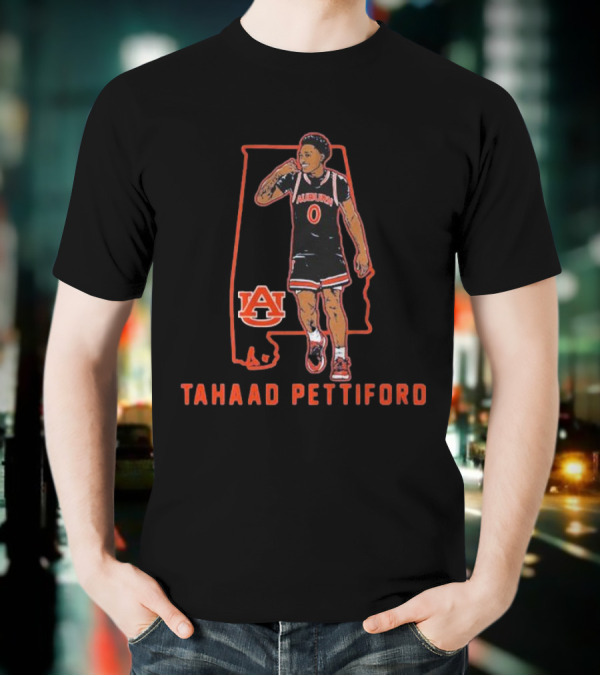 Auburn Basketball Tahaad Pettiford 0 Alabama Map T-Shirt