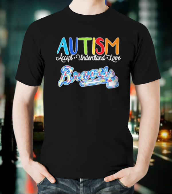 Autism Accept Understand Love Braves Multicolor Text And Baseball Bat Icon T-Shirt