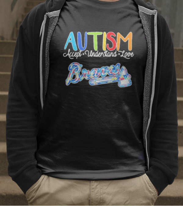 Autism Accept Understand Love Braves Multicolor Text And Baseball Bat Icon T-Shirt