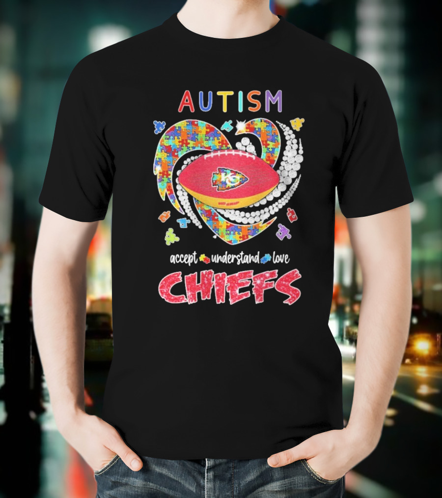Autism Accept Understand Love Kansas City Chiefs Puzzle Heart T-Shirt