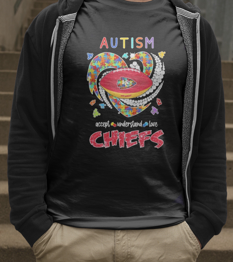 Autism Accept Understand Love Kansas City Chiefs Puzzle Heart T-Shirt