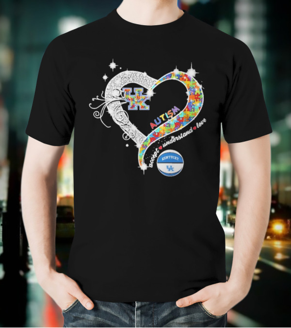 Autism Accept Understand Love Puzzle Heart Kentucky Wildcats UK Basketball T-Shirt