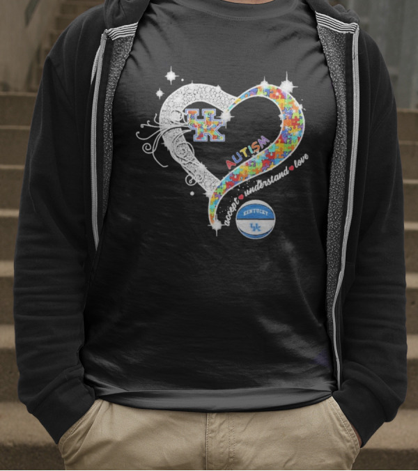 Autism Accept Understand Love Puzzle Heart Kentucky Wildcats UK Basketball T-Shirt