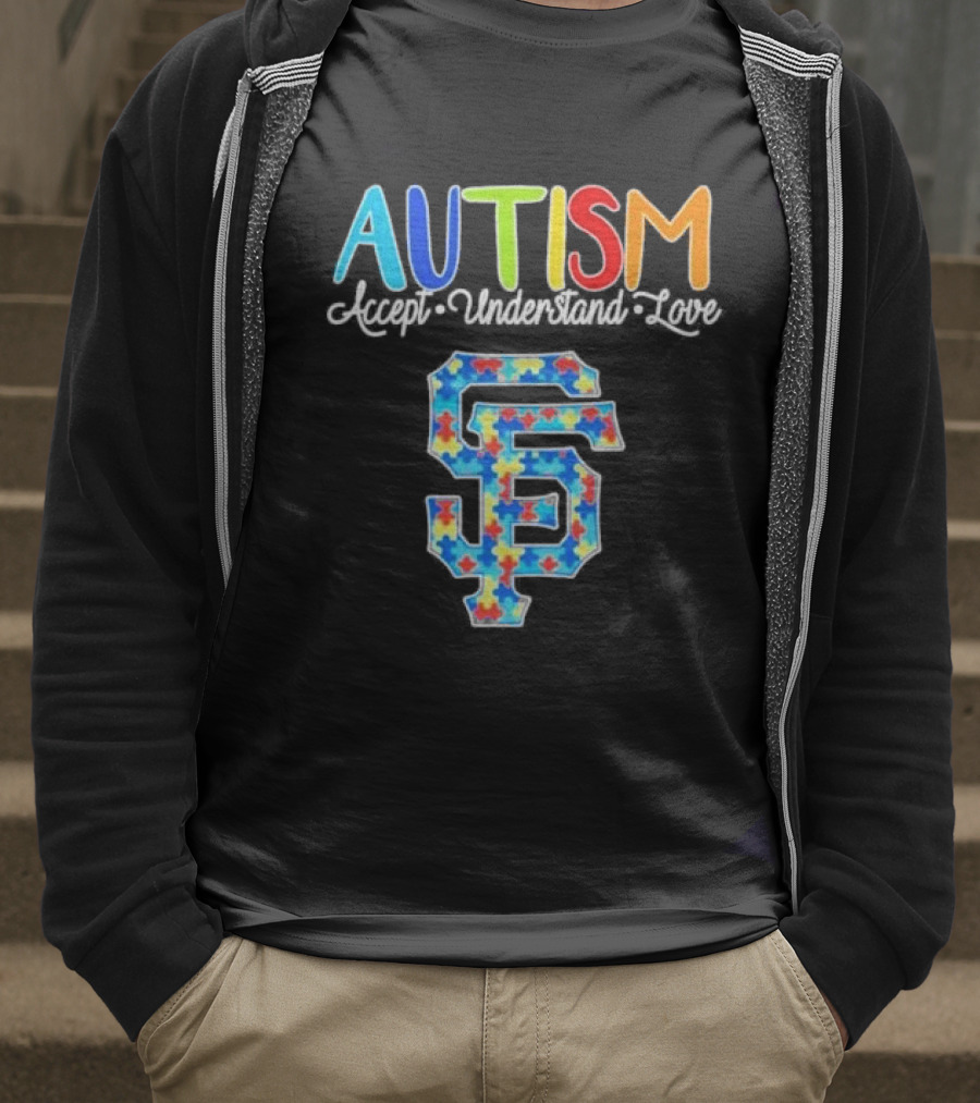 AUTISM Accept Understand Love San Francisco Giants Puzzle Pattern T-Shirt