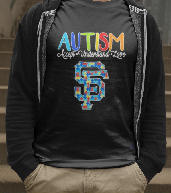 AUTISM Accept Understand Love San Francisco Giants Puzzle Pattern T-Shirt