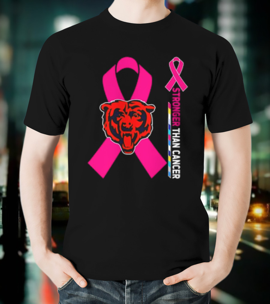 Chicago Bears Pink Ribbon Stronger Than Cancer Awareness T-Shirt