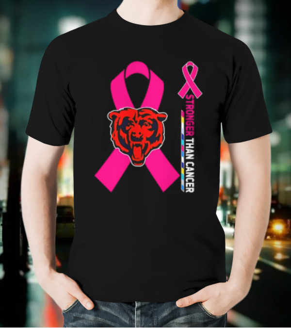 Chicago Bears Pink Ribbon Stronger Than Cancer Awareness T-Shirt