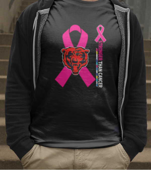 Chicago Bears Pink Ribbon Stronger Than Cancer Awareness T-Shirt