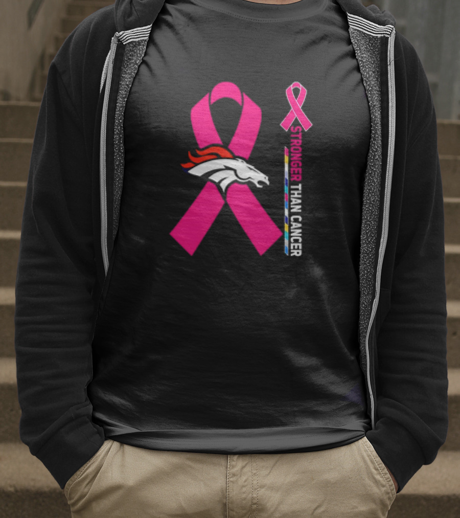 Denver Broncos Pink Ribbon Stronger Than Cancer Awareness T-Shirt