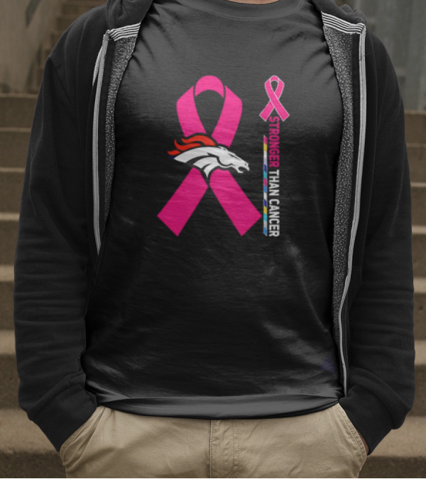 Denver Broncos Pink Ribbon Stronger Than Cancer Awareness T-Shirt
