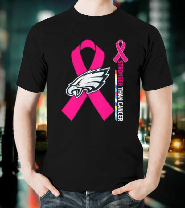 Philadelphia Eagles Breast Cancer Awareness Stronger Than Cancer Ribbon T-Shirt