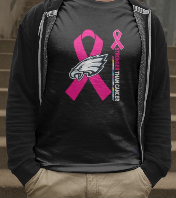 Philadelphia Eagles Breast Cancer Awareness Stronger Than Cancer Ribbon T-Shirt