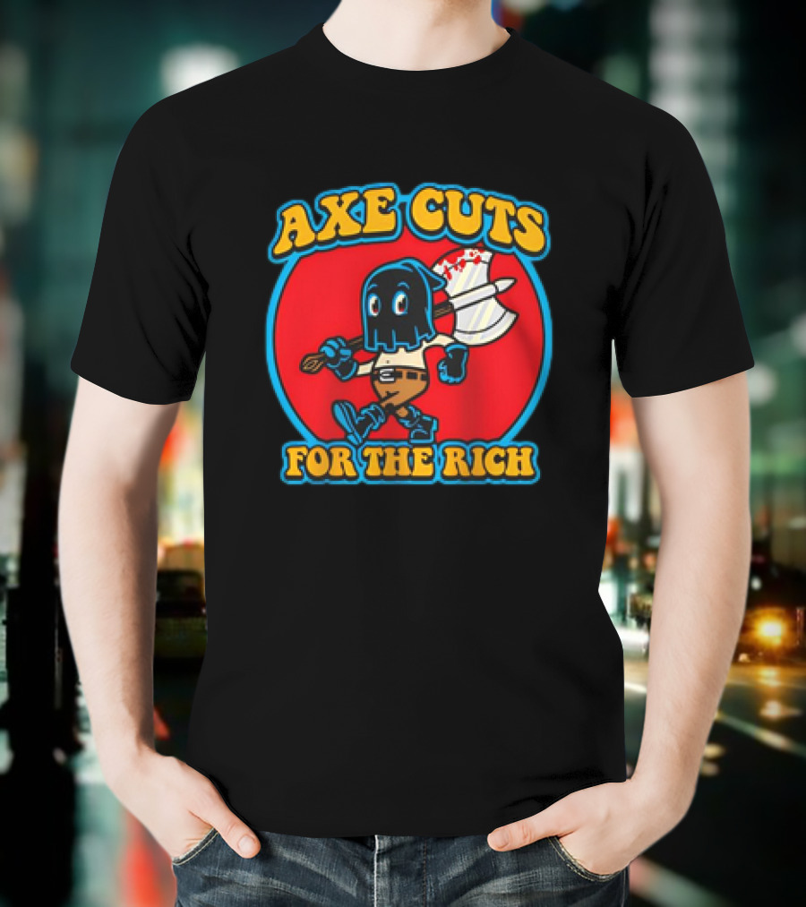 Axe Cuts For The Rich Cartoon Character With Mask And Bloody Axe T-Shirt