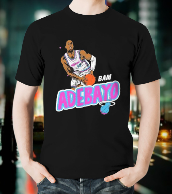 Bam Adebayo Miami Heat Retro Style Caricature With Basketball T-Shirt