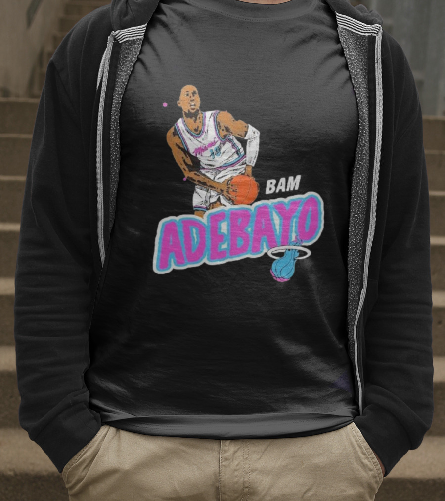 Bam Adebayo Miami Heat Retro Style Caricature With Basketball T-Shirt