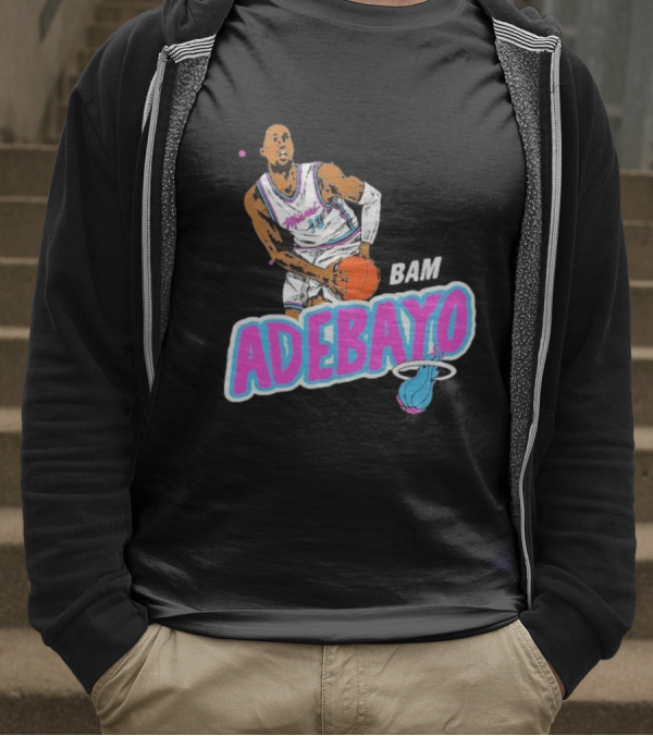Bam Adebayo Miami Heat Retro Style Caricature With Basketball T-Shirt