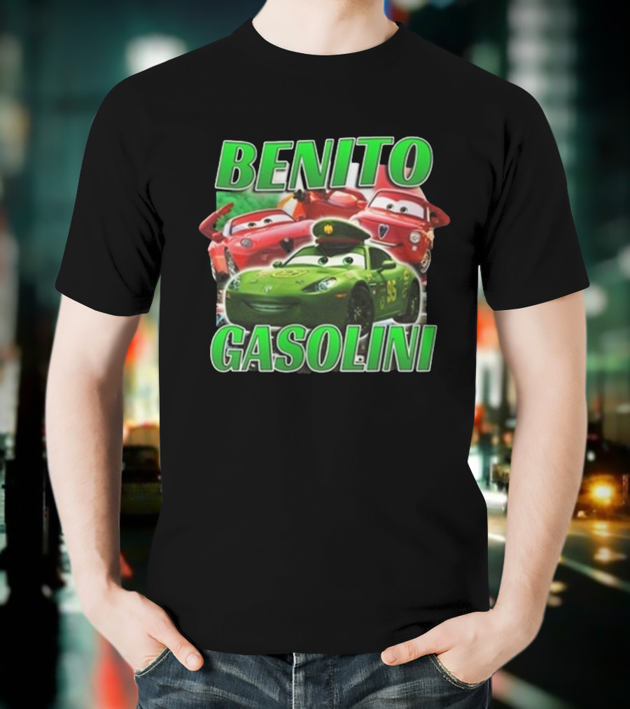 Benito Gasolini 95 Racing Cars Cartoon Crew T-Shirt