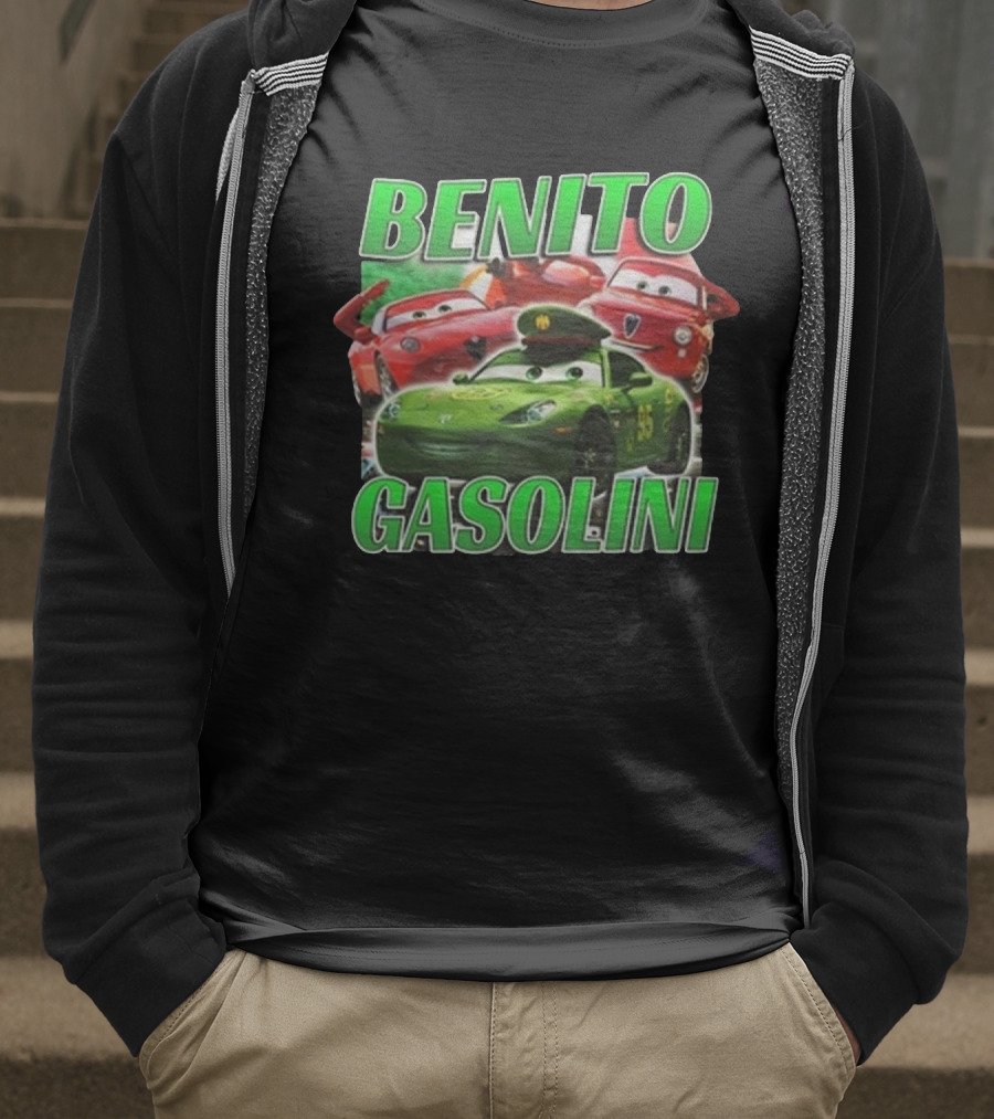 Benito Gasolini 95 Racing Cars Cartoon Crew T-Shirt