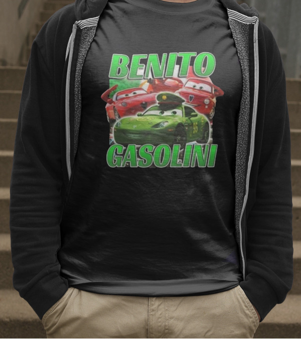 Benito Gasolini 95 Racing Cars Cartoon Crew T-Shirt
