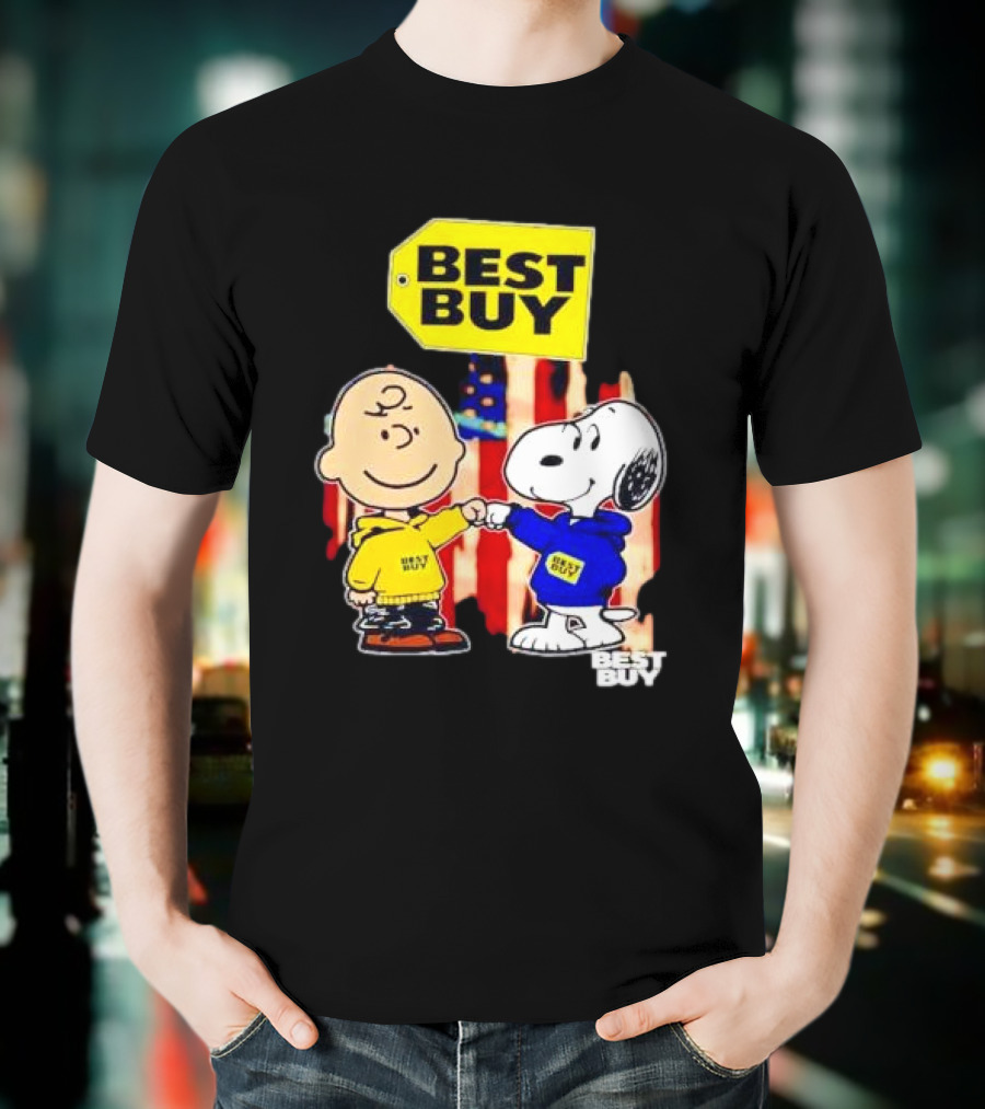 Best Buy Charlie Brown Snoopy Yellow Blue S Fist Bump T-Shirt