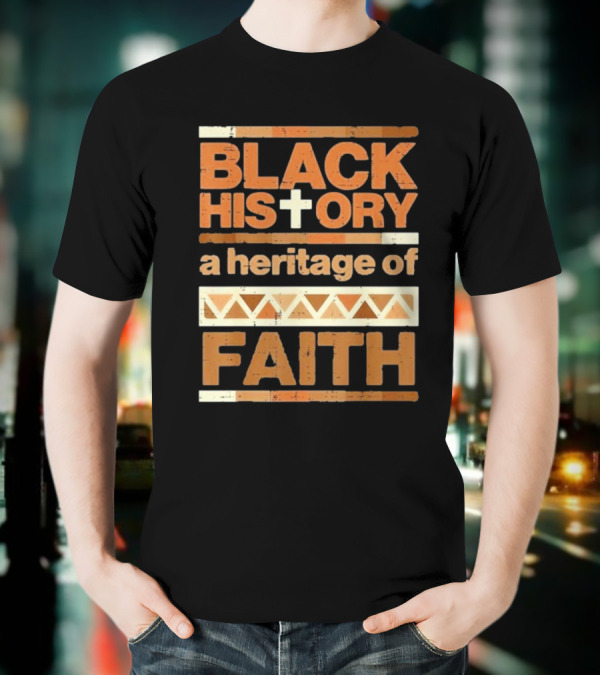 Black History Cross Heritage Of Faith African Pattern T-Shirt