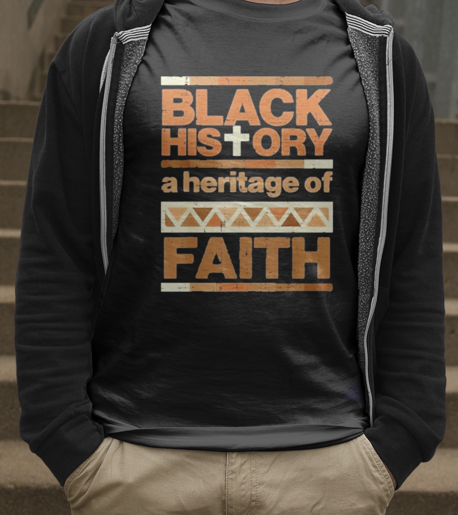 Black History Cross Heritage Of Faith African Pattern T-Shirt