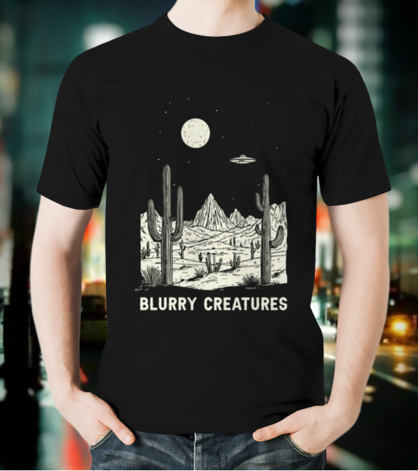 Blurry Creatures Desert Nights UFO Cactus Moon T-Shirt