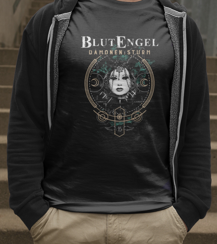 Blutengel Dämonen Sturm Crescent Symbol Gothic Face Art T-Shirt